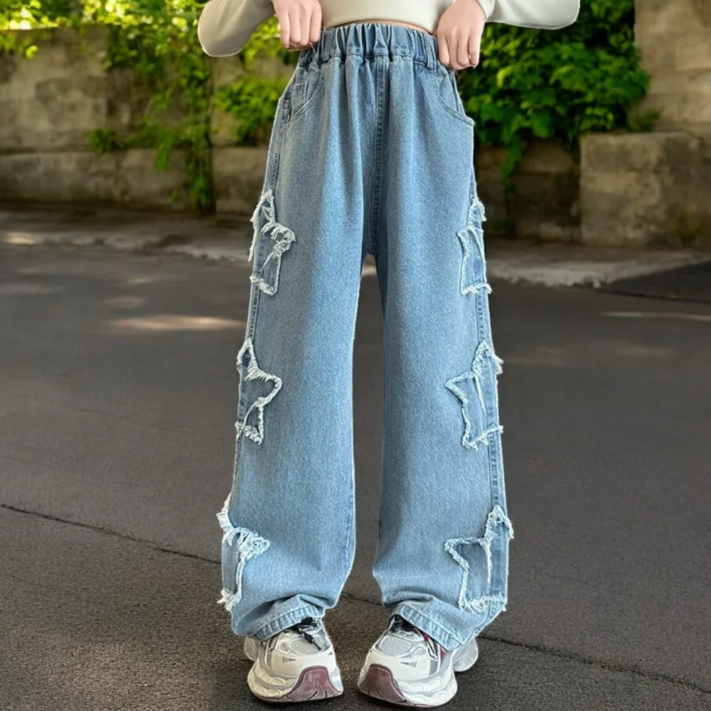 

Young Kids Baggy Jeans for Girls Casual Cargo Pants Trousers Children Teenagers Outfits Autumn Baby Clothes 5 7 9 10 12 13 Years