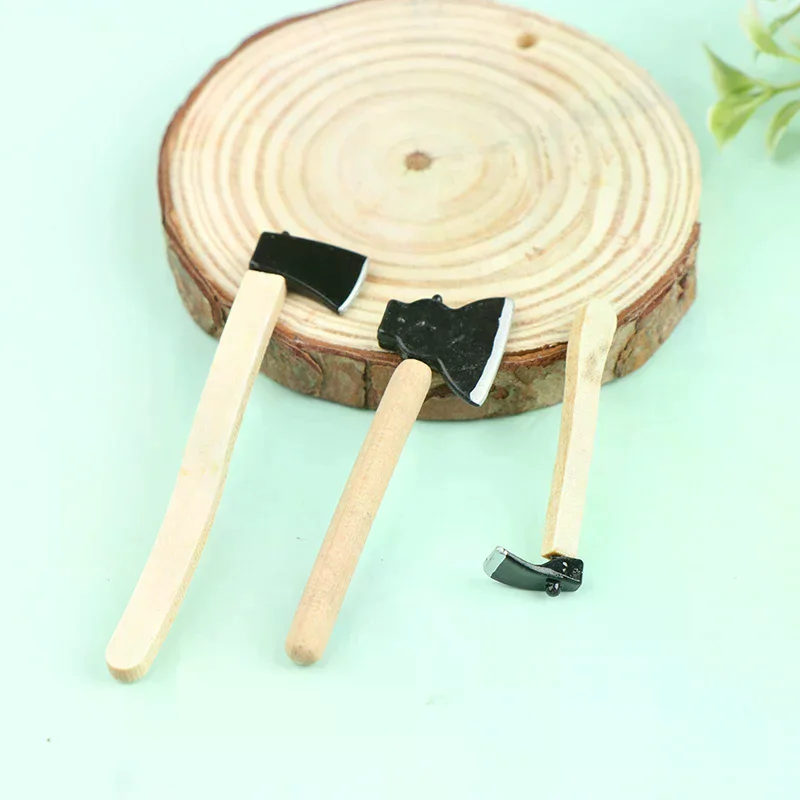 3Pcs/set Mini Wood Metal Chopper Hatchet Dollhouse Miniature Tools