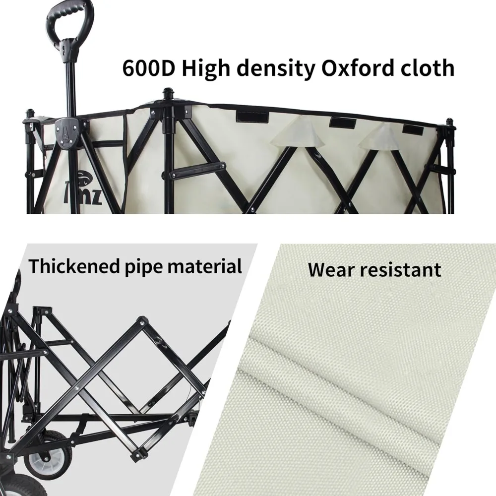 Extra Large Heavy Duty Foldable Cart 445L Capacity All-Terrain Wheels Utility Wagon with Canopy and Brakes for Beach and Outdoor