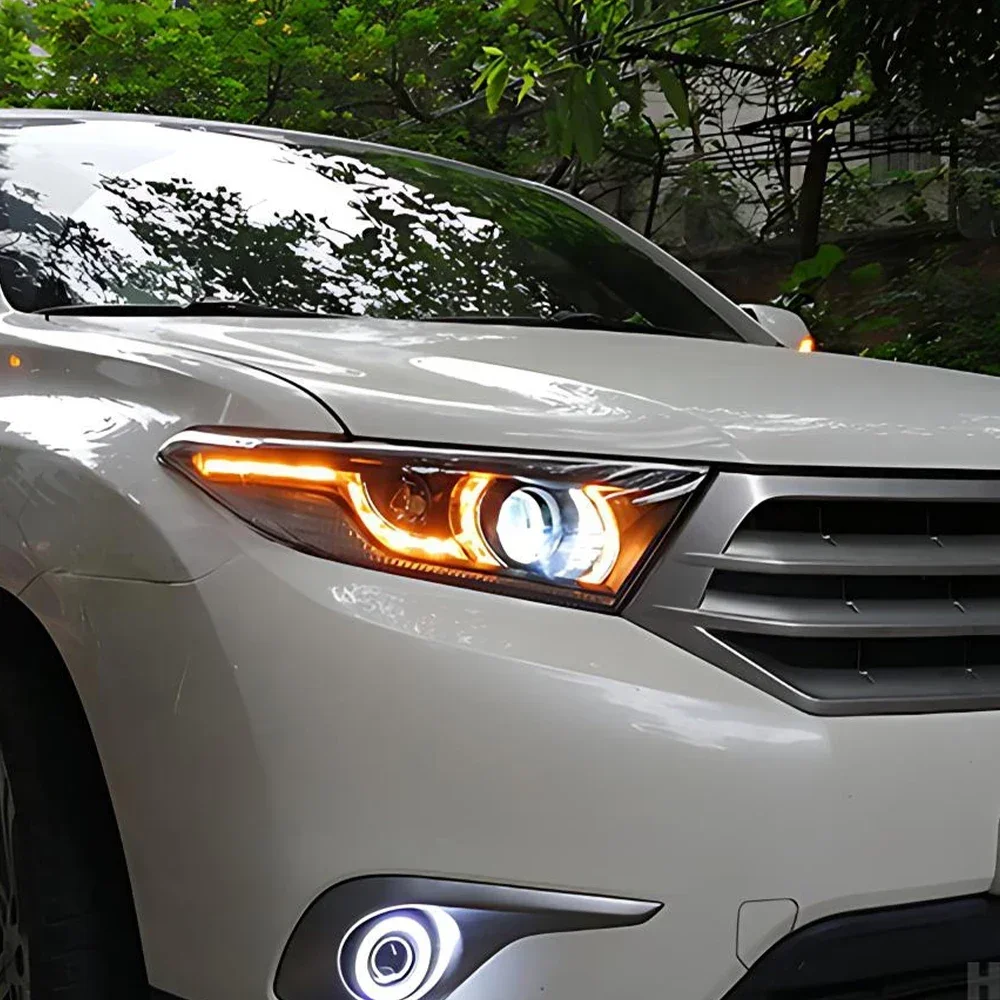 

Автомобильные передние фонари для Toyota Highlander 2012-2014, все новые обновленные светодиодные проекторы с двумя линзами, динамический дизайн, горячая распродажа, аксессуары