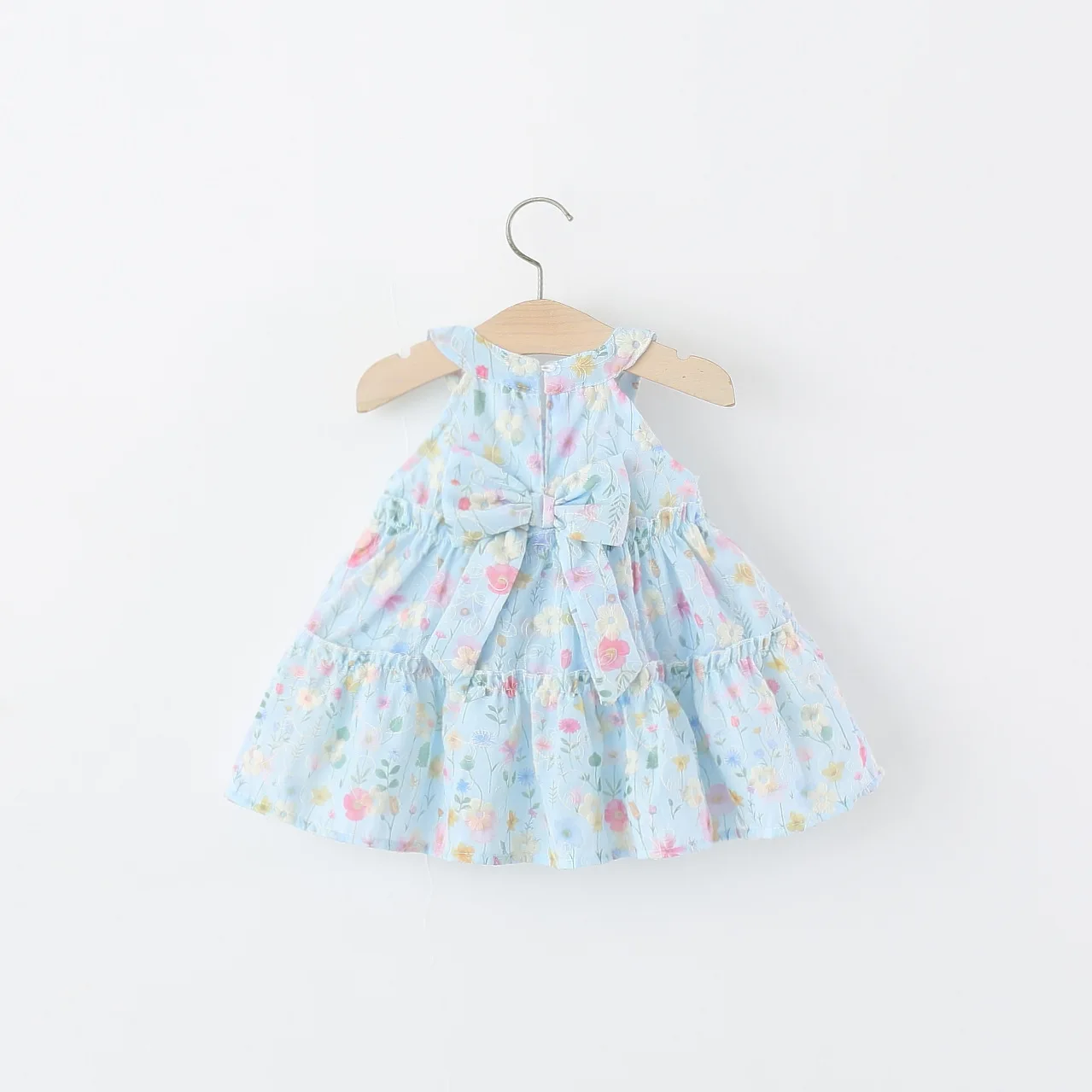 Summer New Floral Print Baby Girl Dress Sweet Bow Children'S Blue Clothes (6 Months -3 Years Old) 2