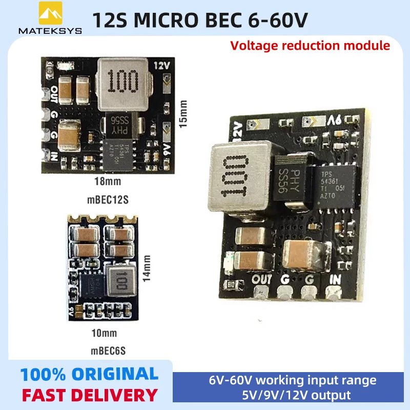 

Matek MICRO BEC 6-60V TO 5V/9V/12V-ADJ Step-Down BEC Module High-Efficiency Power Converter for Drones/FPV/RC Models