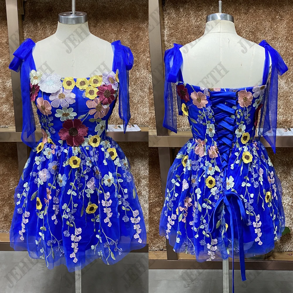 JEHETH Roxo Pastoral Prom Vestido Flores Evening Fairy Floral Spaghetti Straps Partido Vestido Backless A Line فساتين مناسبة رسمية Vestido de baile de flores Vestido de baile de costas Vestido floral 3D Vestido de noit