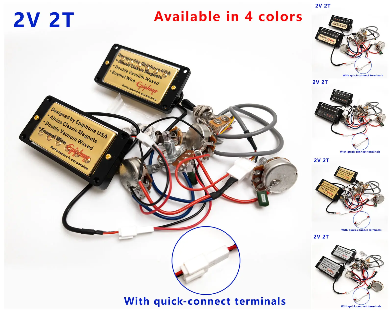 

Guitar Humbucker Pickups with 2V2T Wiring Harness 2Conductor Quick-connect Terminals for LP Electric Guitars Replacement Parts
