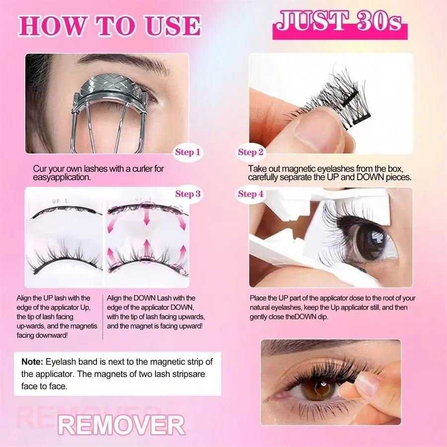 Magnetic False Eyelashes Kit, Natural Style, Glue & Eyeliner Free. Lightweight and reusable, optional tweezers included for effo