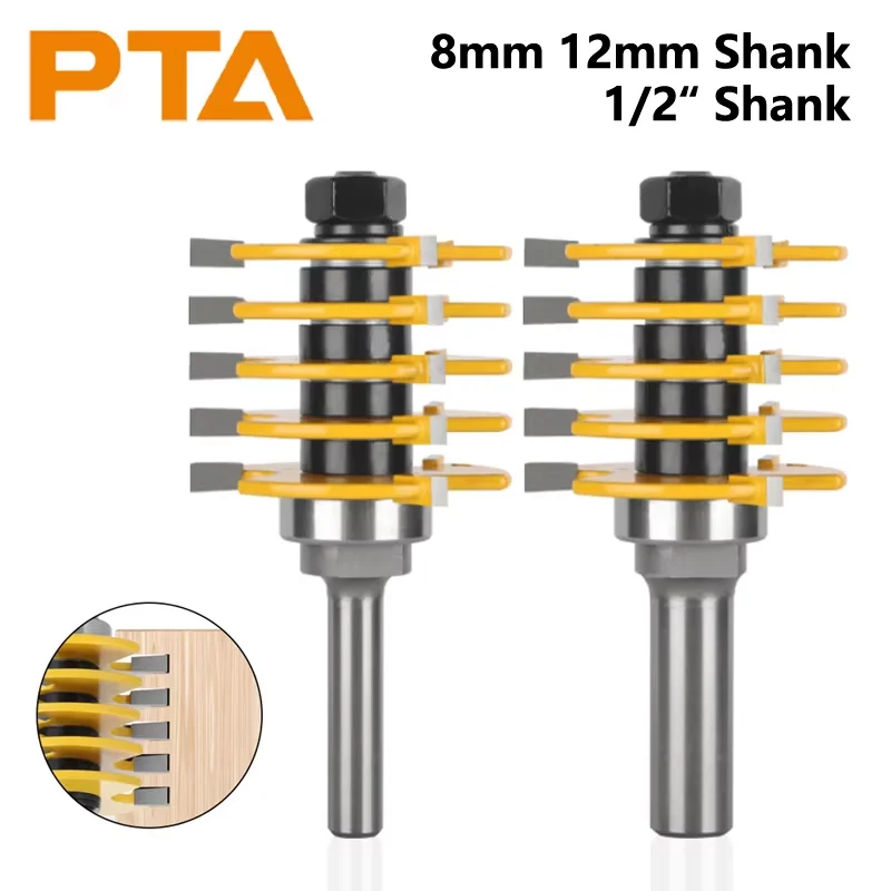 

PTA Milling Cutter 8mm Shank Rail Reversible Finger Joint 3 Flute Tenon Cutter Adjustable Router Bit Glue Router Bit