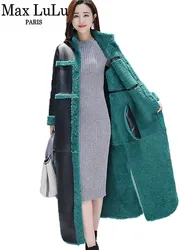 Max lulu luxo coreano outerwear senhoras roupas de couro reversível jaqueta de inverno casacos de pele do falso casual quente longo pu parkas