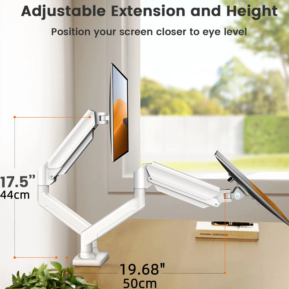 Dual Monitor Mount for 17″–32″ Screens, Adjustable Dual Monitor Stand, with 180° Swivel, Tilt, 360° Rotation for Home Office