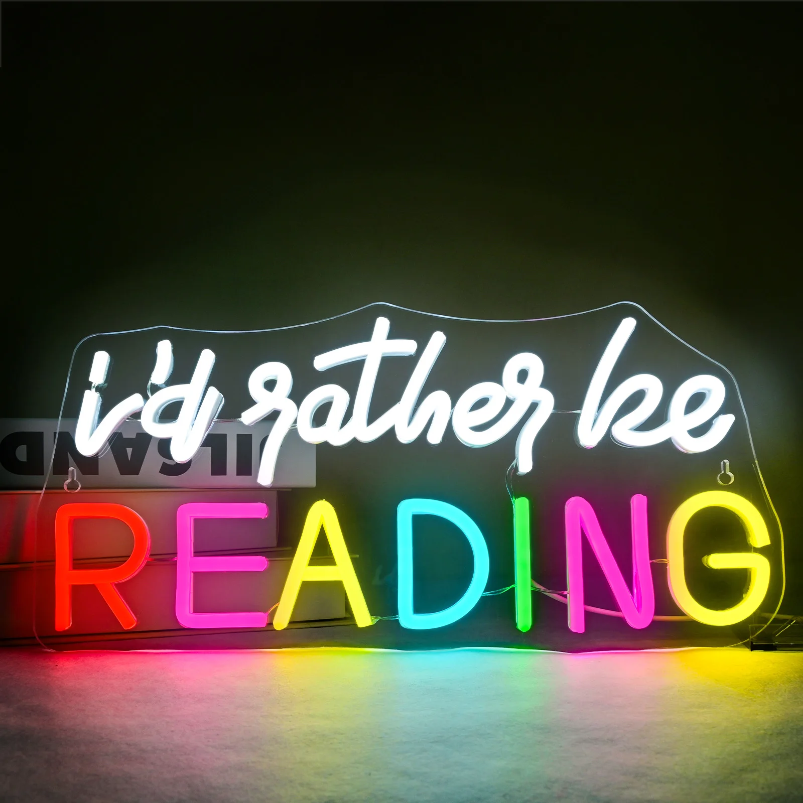 

I'd Rather Be Reading Neon Sign Multicolored Dimmable For Wall Decor Classroom Bookstore Reading Corner Home Wall Neon Decor