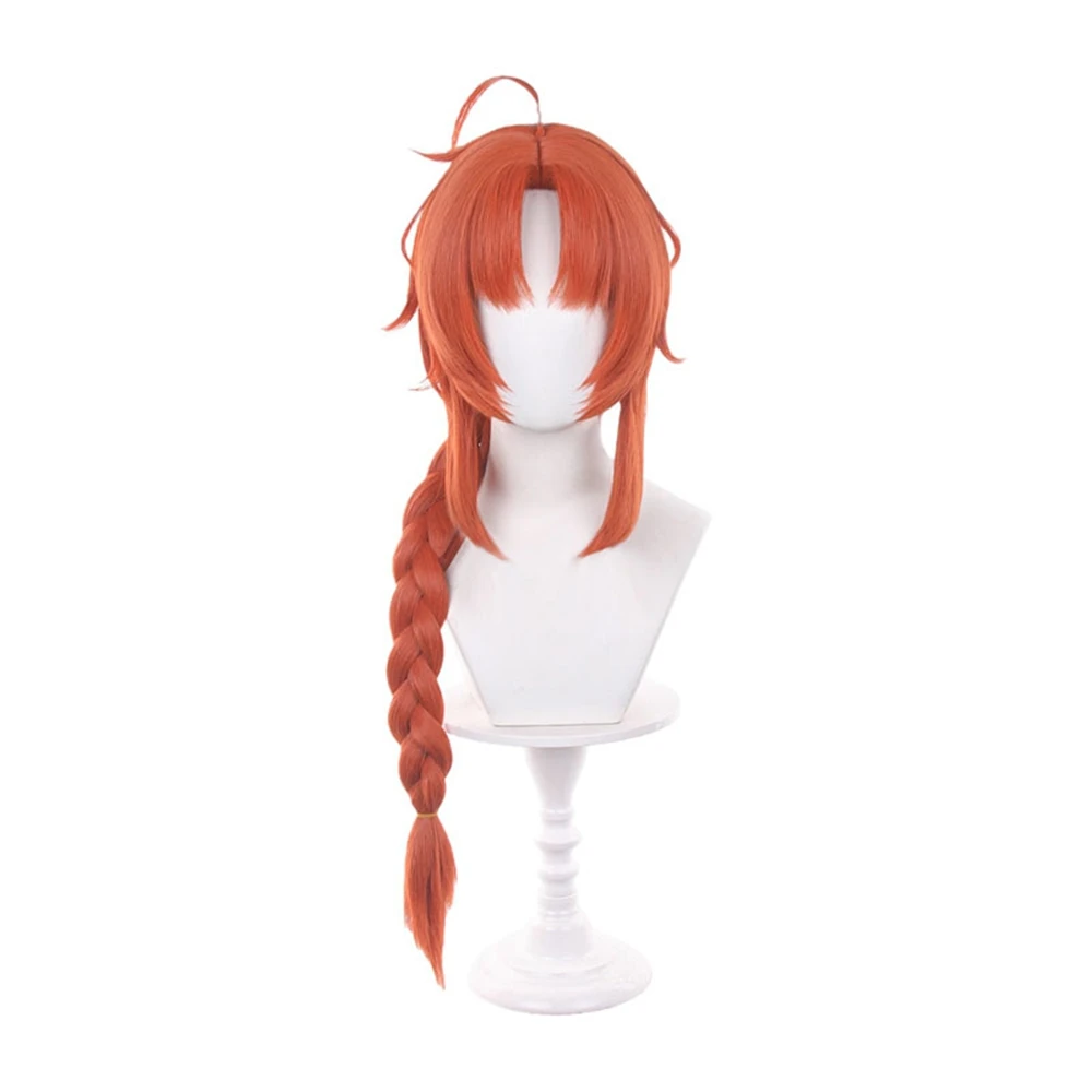 Coral Red Solid Base Medium-Length Wig with Single High-Set Braided Strand and Asymmetrical Frontal Sweep Heat Resistant