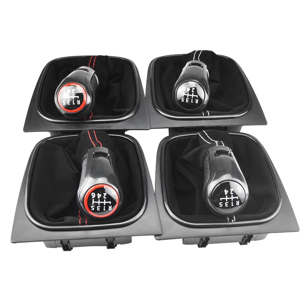 Durable Leather Wrapped Gear Shift Knob Assembly With Dust Boot For Golf MK5 MK6 Jetta5 Scirocco 5/6 Speed Car Manual Gear Stick