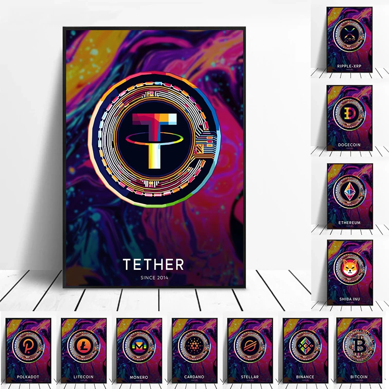 Abstract Cryptocurrency Art Canvas Paintings Bitcoin Posters and Prints Wall Art Picture for Living Room Home Decoration Cuadros