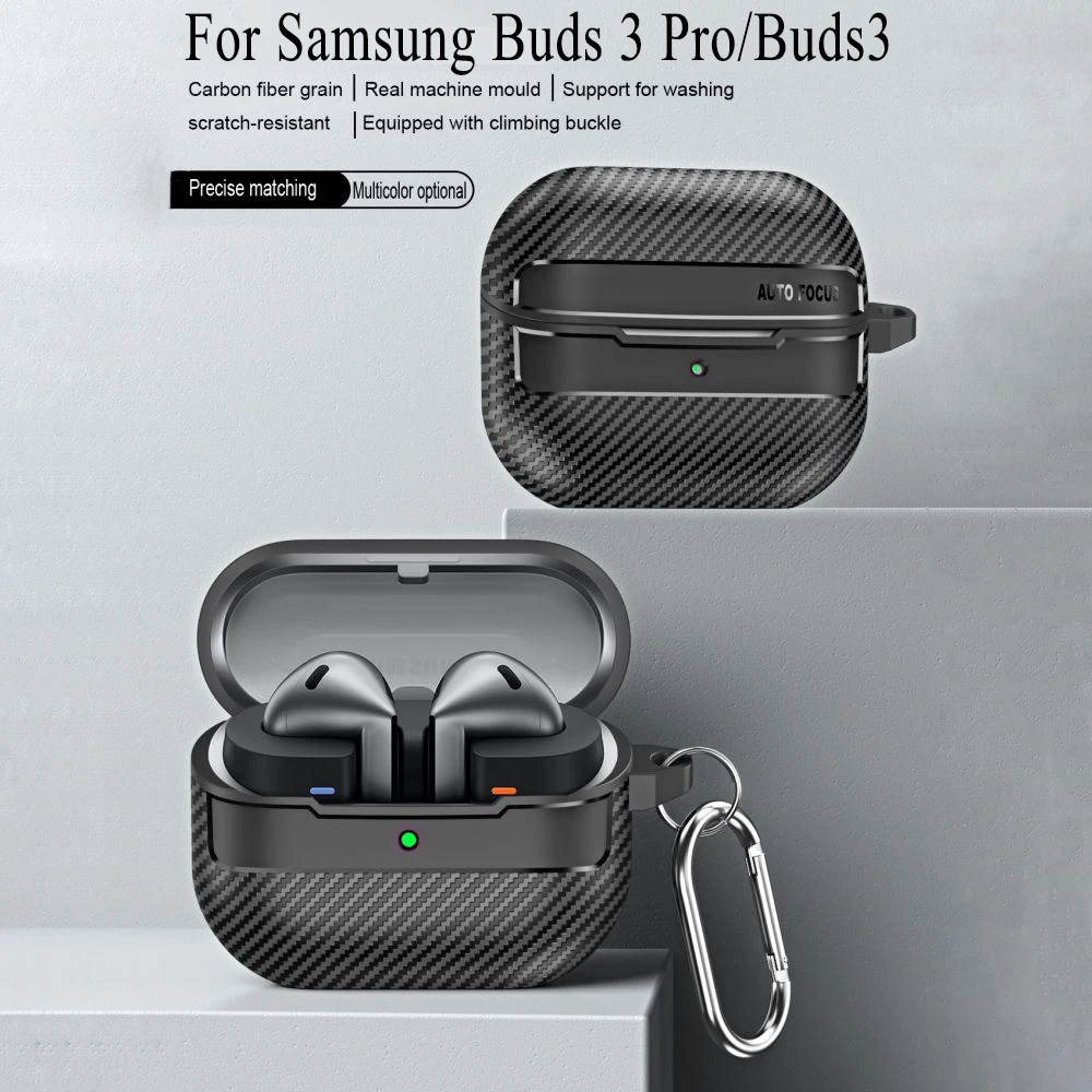 Custodia per auricolari in fibra di carbonio per Samsung Buds 3 Pro Buzz 3 Pro Cover TPU PC Headphone Coque per Samsung Buds3 Pro custodie con gancio