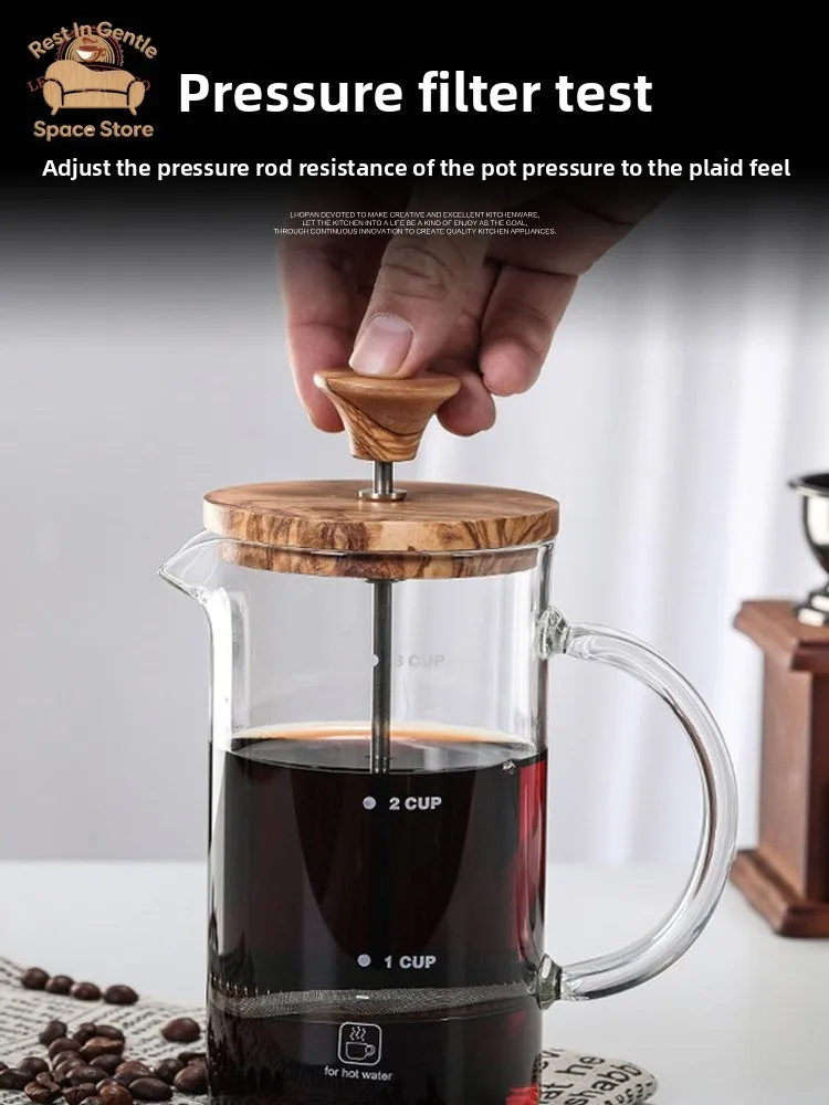 Leggerolusso Olive wood press pot Coffee pot Milk frother Hand brewing Coffee utensils Household tea brewer