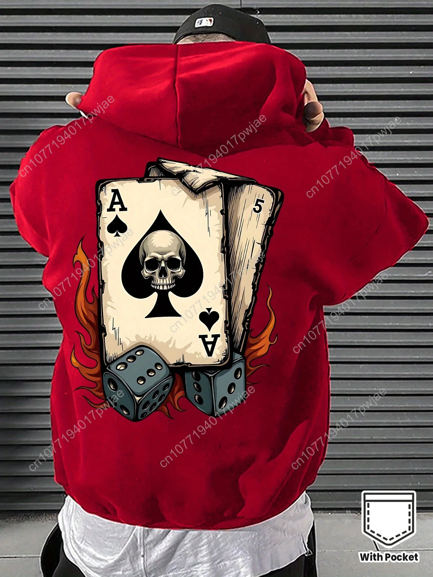 Moletom com capuz masculino com estampa de cartão de pôquer, suéter com capuz de ajuste regular para noites de pôquer, streetwe casual para todas as estações
