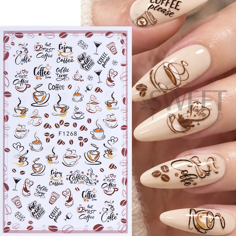 5 Stück Herbst-Nagelsticker, 3D, selbstklebend, Ahornblatt, Eichhörnchen, Fuchs, Igel, Kaffeetasse, Nageldekor, Thanksgiving-Maniküre-Dekoration – Detail 5