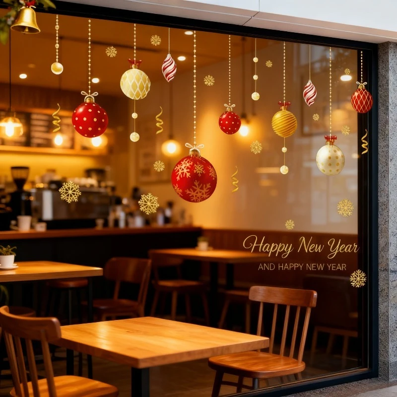 XH6284 Christmas Ball Static Cling Window Sticker Glass Door Wall Holiday 2026 New Year Decoration Stickers Posters 45*60cm
