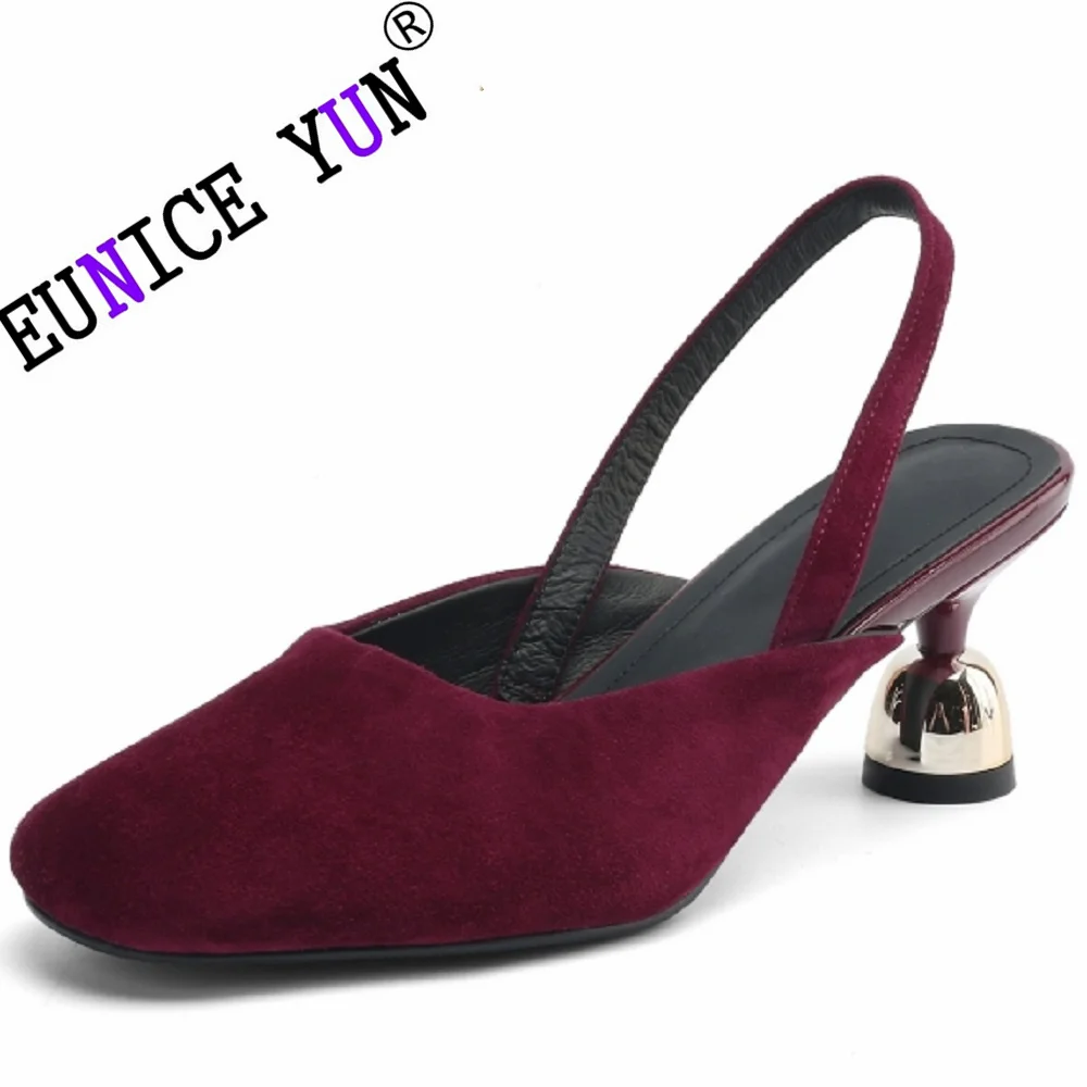 

【EUNICE YUN】Женские брендовые дышащие и удобные сандалии ручной работы из натуральной кожи, летние туфли на среднем высоком каблуке 34-40