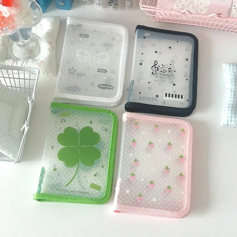 Carpeta de almacenamiento de papelería con alas de fresa y trébol bonito, bolsa de sarga A6 con cremallera, bolsa para documentos, carpeta de archivos con cremallera, suministros escolares y de oficina