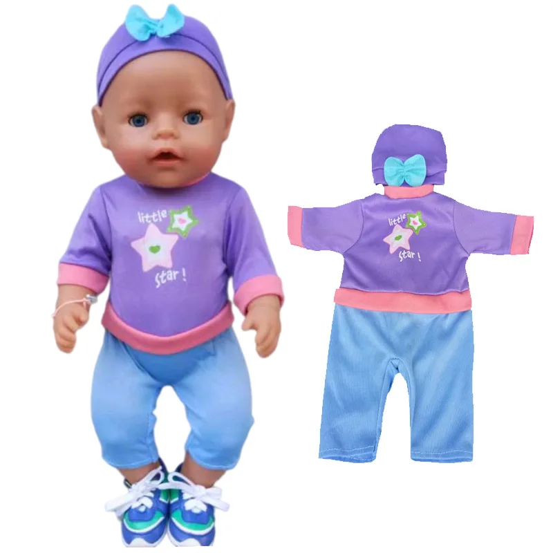 45cm Baby New  Doll Summer Strap Shirt Hat for 40cm Doll Clothes Children Girl Toys Oufits