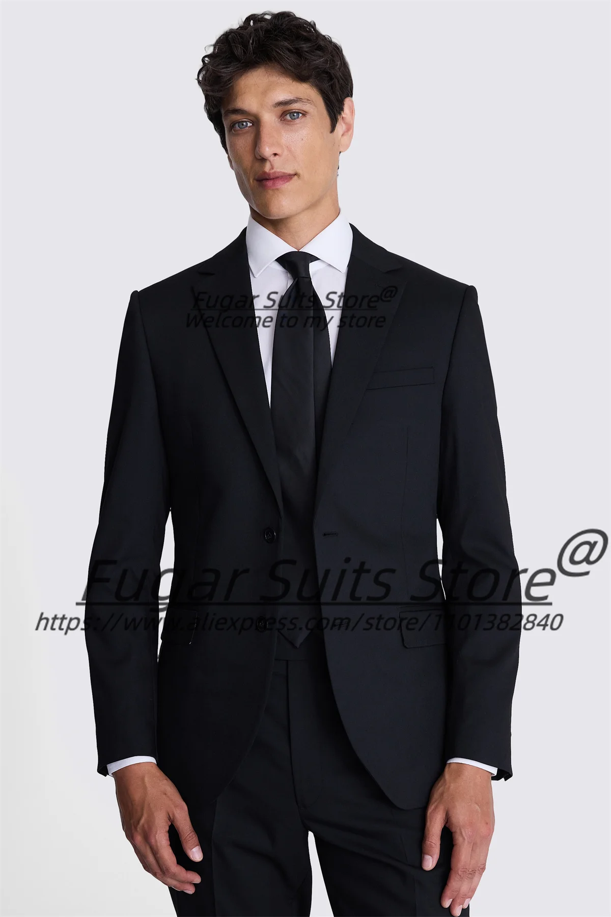 

British style Black Wedding Suits For Men Slim Notched Lapel Groom Prom Tuxedos 2 Pcs Sets High-qublity Male Blazer Ropa Hombre