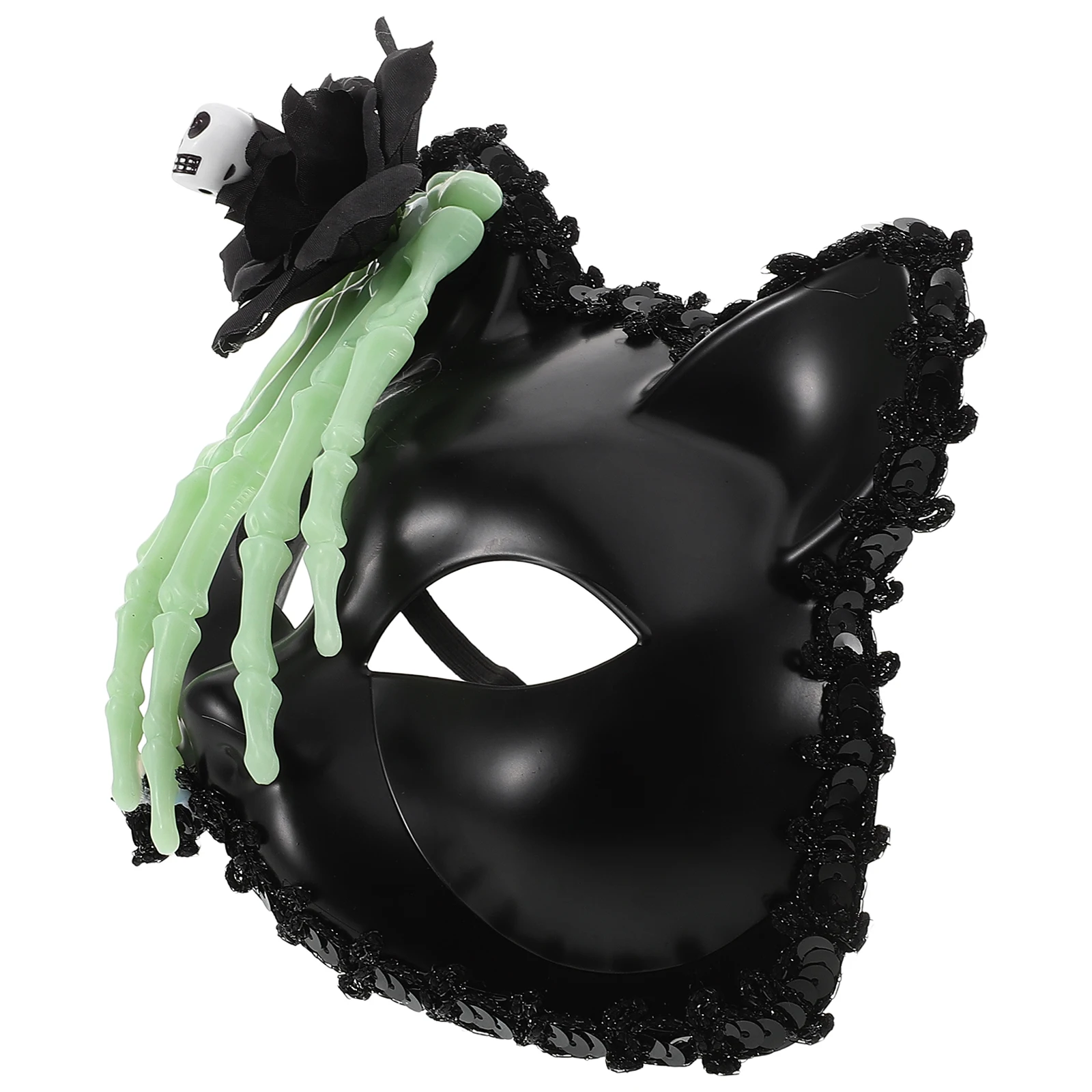

Luxurious Skull Half Face Cat Mask Black Plastic Halloween Party Decoration Masquerade Animal Mask Accessories