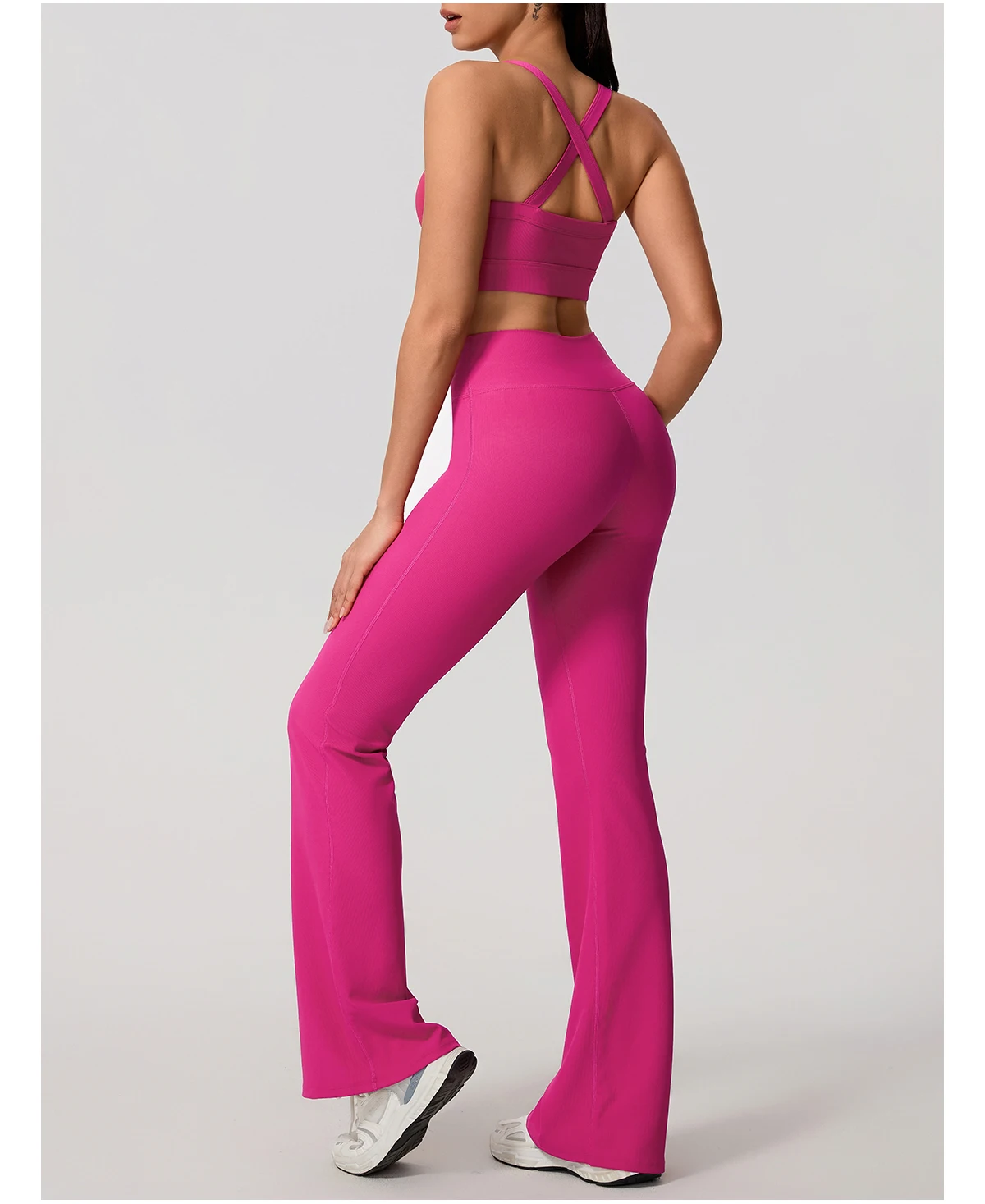 Sommer Damen Geripptes Gym Schnelltrocknendes Zweiteiler-Set Nahtloses Sport-Yoga-Set für Frauen Outdoor 2-teiliges Po-Lifting Sportoutfit – Detail 18