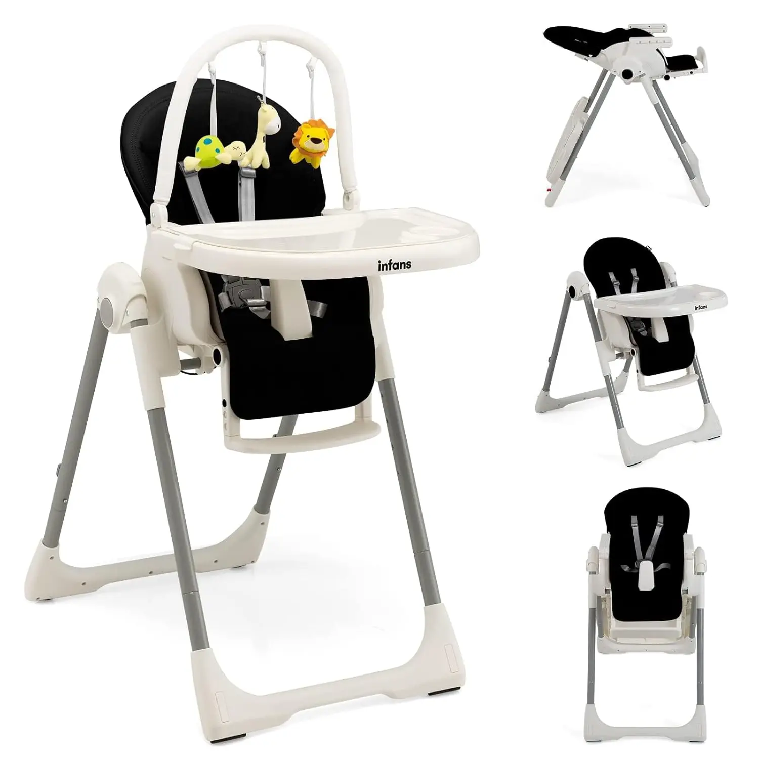 High Chair for Babies and Toddlers, Foldable Highchair with 7 Different Heights 4 Reclining Backrest Seat 3 Setting Footrest,