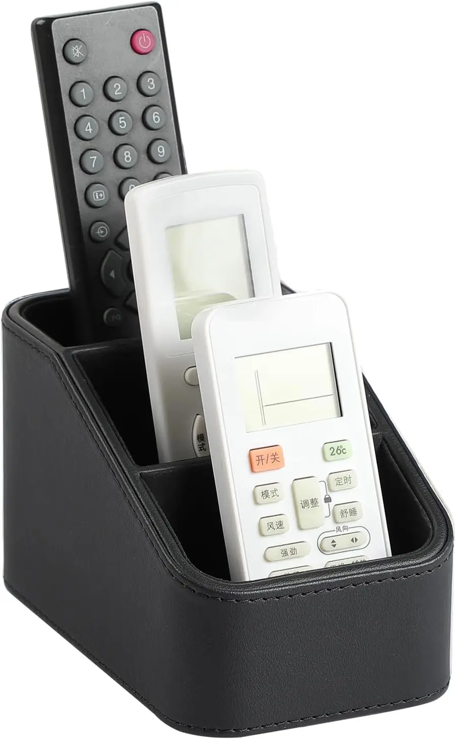 

Черный органайзер для пультов из искусственной кожи с 3 отделениями, маленький настольный органайзер для офиса или прикроватной тумбочки