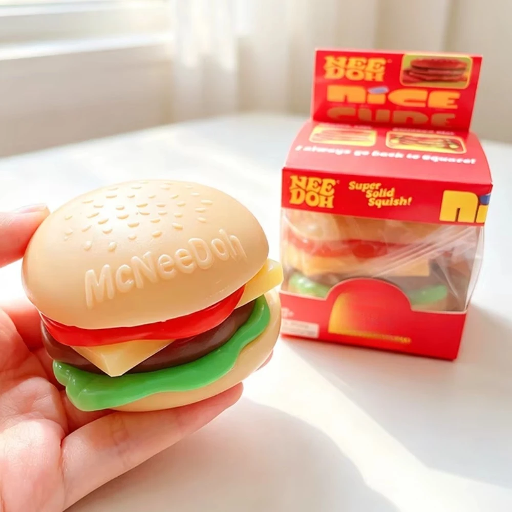NeeDoh Burger Squishy Blind Box Layered Elastic Squeeze Fidget Toy Decompression Stress Release Sensory Toy For  Adult