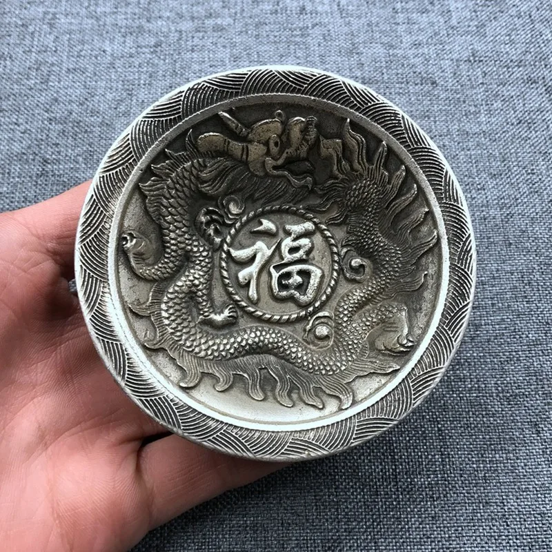 Copperware, white dragon and phoenix , small decorative piece, solid incense offering bowl, copper trinkets, c