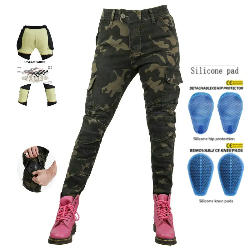 

Loong Biker Mootorcycle Riding Jeans Motocross Protection Pants Female Knight Casual Wear-Resistant Material Trousers Camouflage