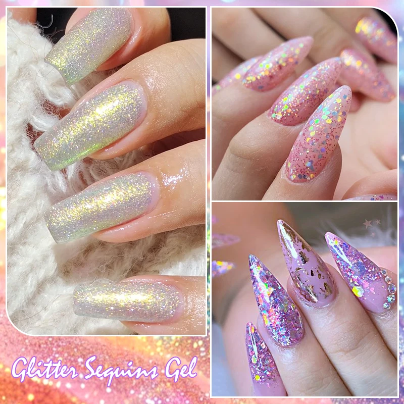 MEET ACROSS 7 ml Glitzer-Gel-Nagellack, Frühling, funkelnder, langlebiger Lack für die Maniküre, Soak Off Gel Nail Base Gel Top Coat