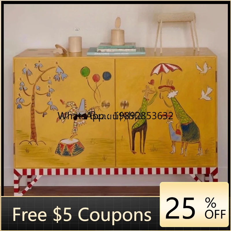 

Medieval American solid wood painted decorative cabinet household entrance retro dining side cabinet