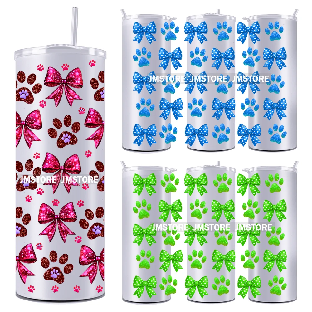 

Trendy Colorful Dog Cat Paws Bows Coquette 20OZ Skinny Tumbler Wrap UV DTF Transfer Stickers Custom Labels For Straight Tumbler