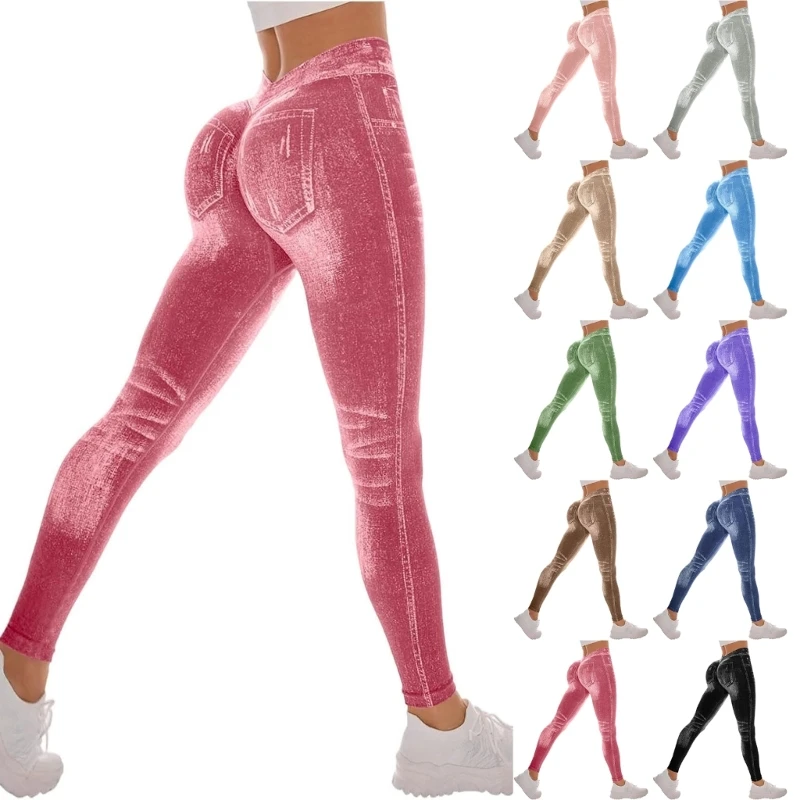 F1FD V-shaped backless faux leggings, butt lift and, high waist jeans, pleated leggings