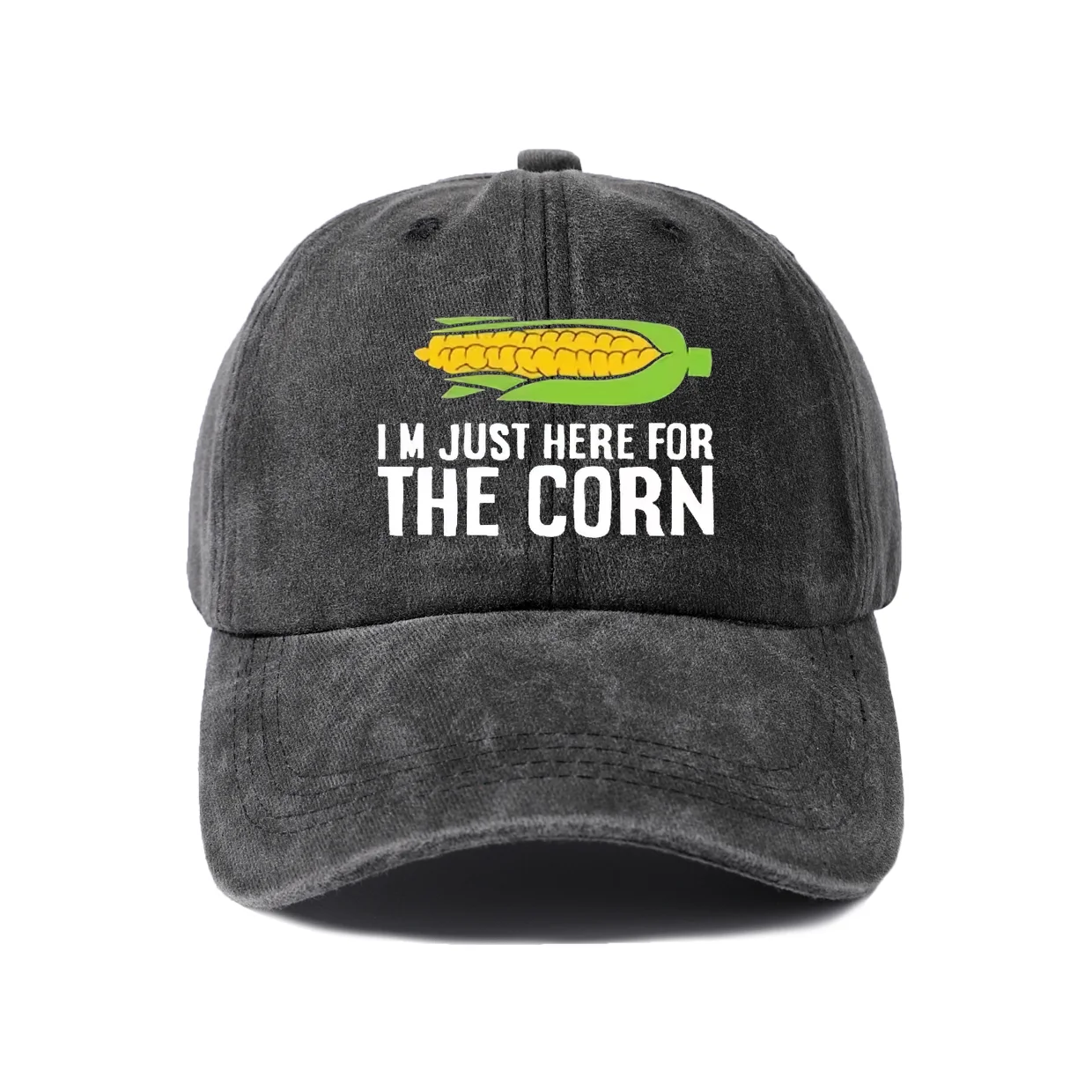 Here for the Corn Quote Graphic Baseball Cap, Vintage Washed Adjustable Unisex Dad Hat, Streetwear Gift