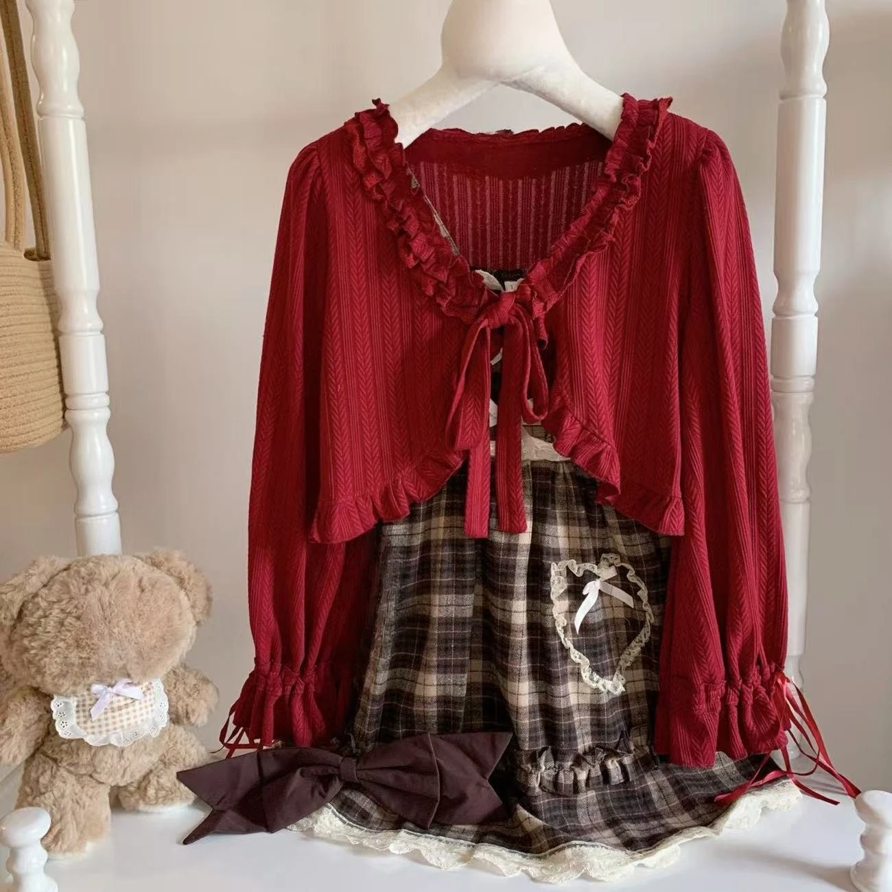 Sweet Lolita Lace Spliced Blouse Women Y2K Harajuku Bow Design Long Sleeve Shirt Subcultural Daily Fashion