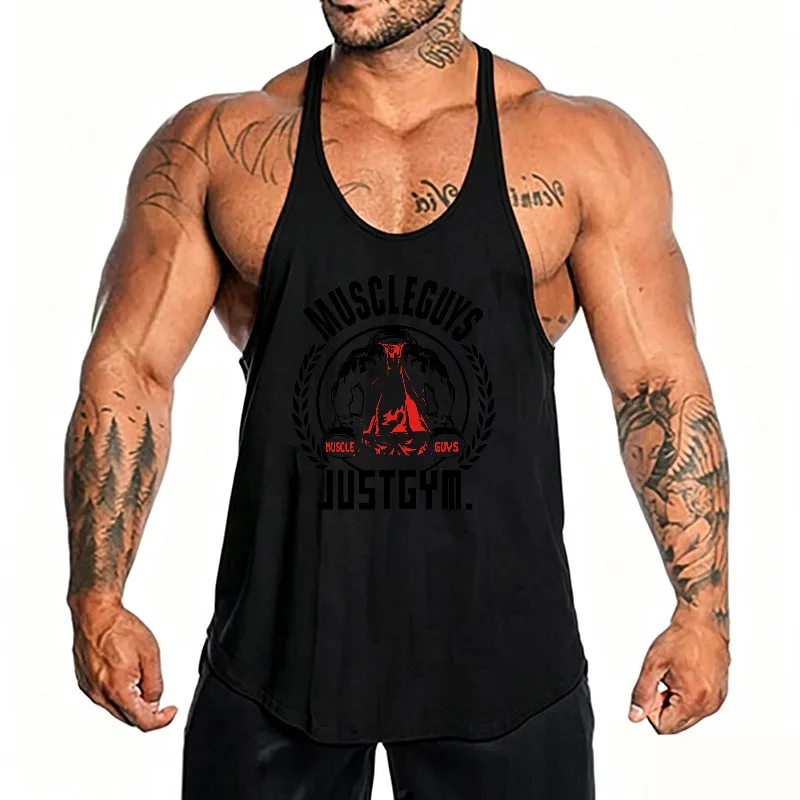 Men's Running Vests Y-Back Cotton Gym Tank Tops Bodybuilding Sleeveless Shirts Muscle Workout Athletic Fitness Stringer Singlets