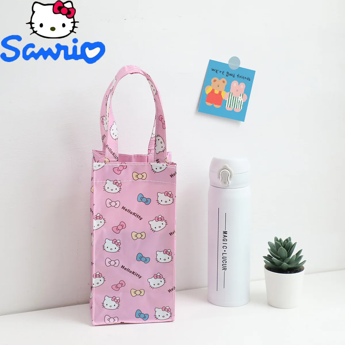 

Sanrio Hello Kitty Oxford Cloth Water Bottle Cover Kawaii Thermal Cup Sleeve Waterproof Insulated Tote Bag for Student Sports