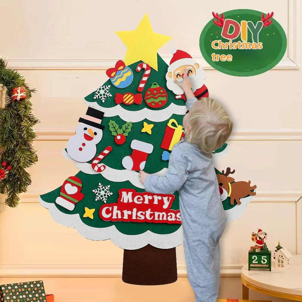 DIY Felt Christmas Tree Christmas Decoration for Home Navidad Kids Gifts 2025 New Year Christmas Ornaments Santa Claus Xmas