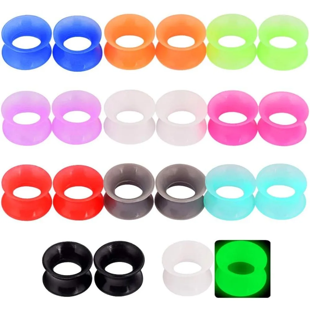 22pcs Colorful Silicone Gauges Plugs Double Flared Flexible Tunnels Ear Skin Stretcher Kit Piercing 6mm-20mm