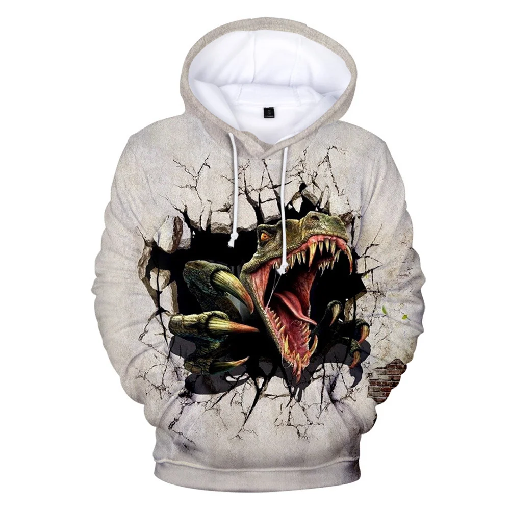 2024 Spring and Autumn New 3D Dinosaur Creative Elements Digital Printing Men's and Women's Hoodies Loose Trend Street Casual Ja