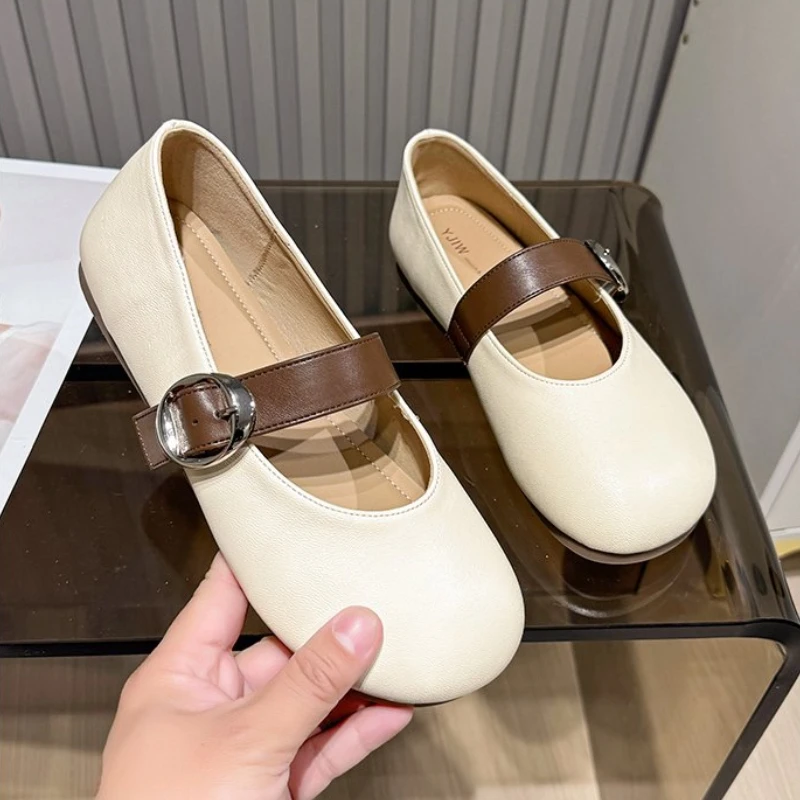 

Round Headed Flat Bottomed 2025 New Single Shoe Women's Shallow Mouth Comfortable and Fashionable Spring Casual