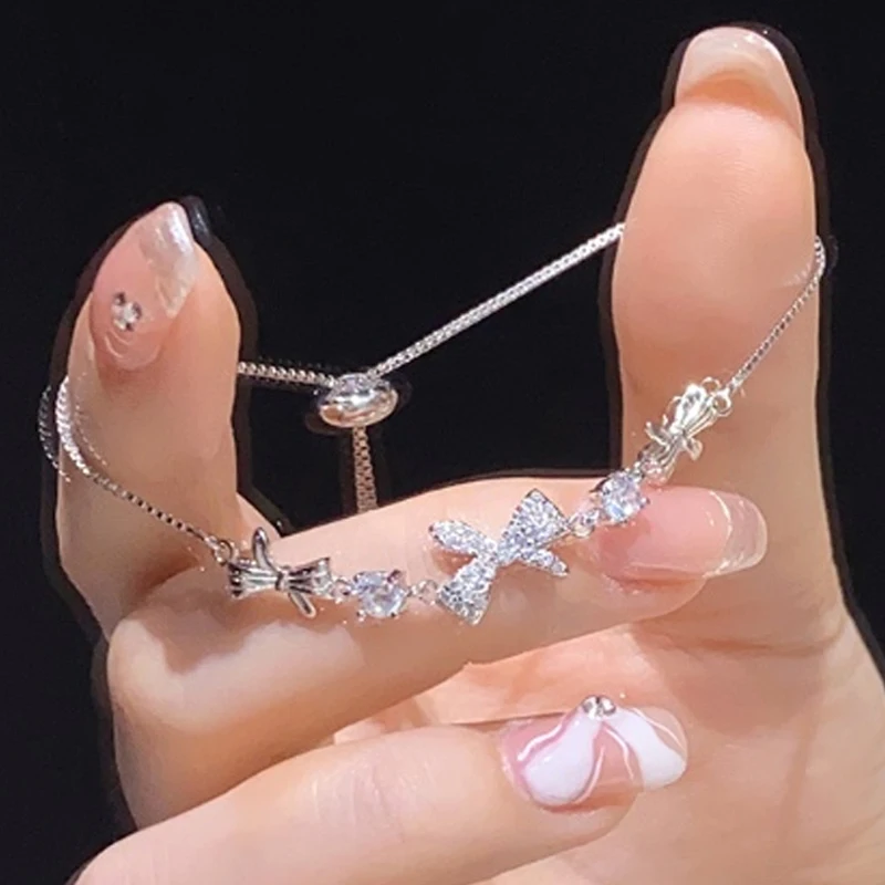 Elegant Super Flash Bowknot Bracelet for Women Sweety Crystal Chains Shining Zircon Charm Bracelet Hand Jewelry Girl Party Gift