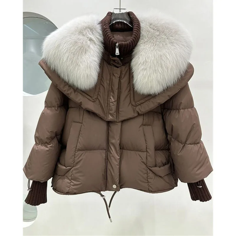 Korean Coat With Large Fur Collar Puffer Women Coat Parka 2024 New Winter Loose Jacket Short Down Jacket Snow Wear Outwear