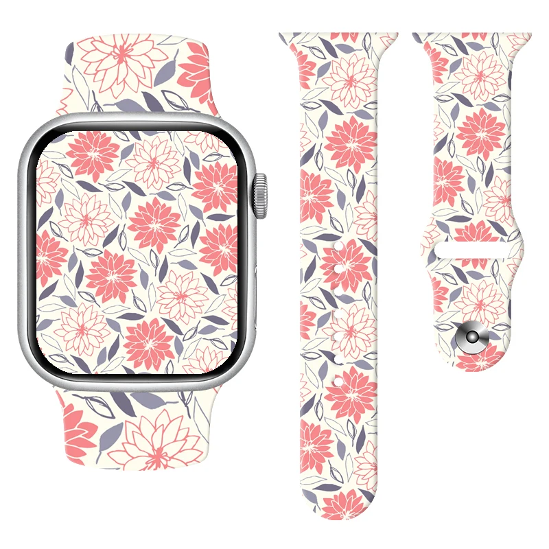 

Fresh Forest series printed watch strap for Apple Watch 11 10 9 8 7 Silicone Band Replaceable Bracelet for iWatch 38mm 40mm 41mm