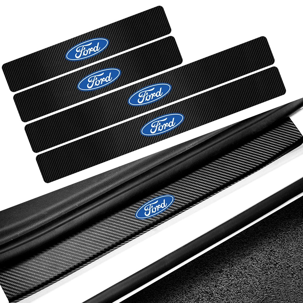 4pcs Auto Protector Decor Badges Carbon Fiber Car Door Sill Film Threshold Stickers For Ford Focus Mondeo Fiesta Ecosport Fusion