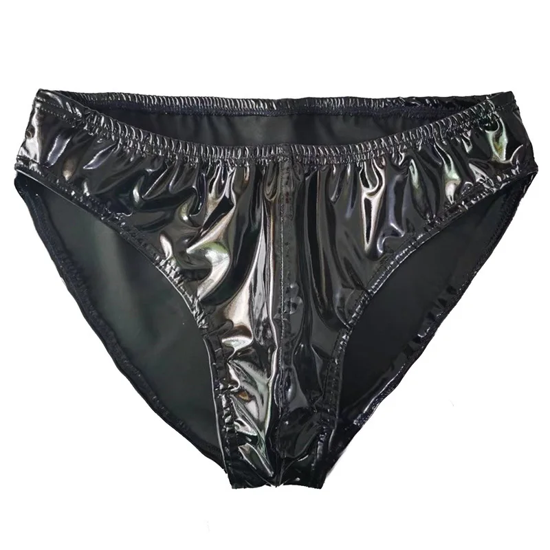 Calzoncillos convexos en U para hombre, ropa interior Sexy de cintura baja, para baile de escenario, Bikini de cuero Pu, bragas