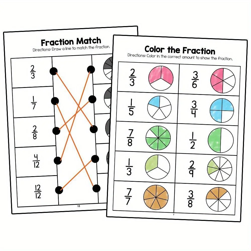 Math Fraction Workbook Fraction Practice Book Cognitive Training Exercise Sheets for Writing & Drawing Fractions for Ages 8-12